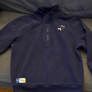 Puma x Tracksmith Dark Blue Zip-Up Athletic Sweatshirt - Size Medium Fits Small